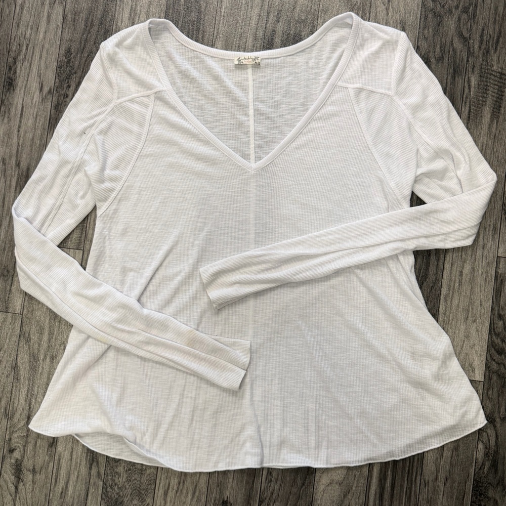 Free People White Long Sleeve Top